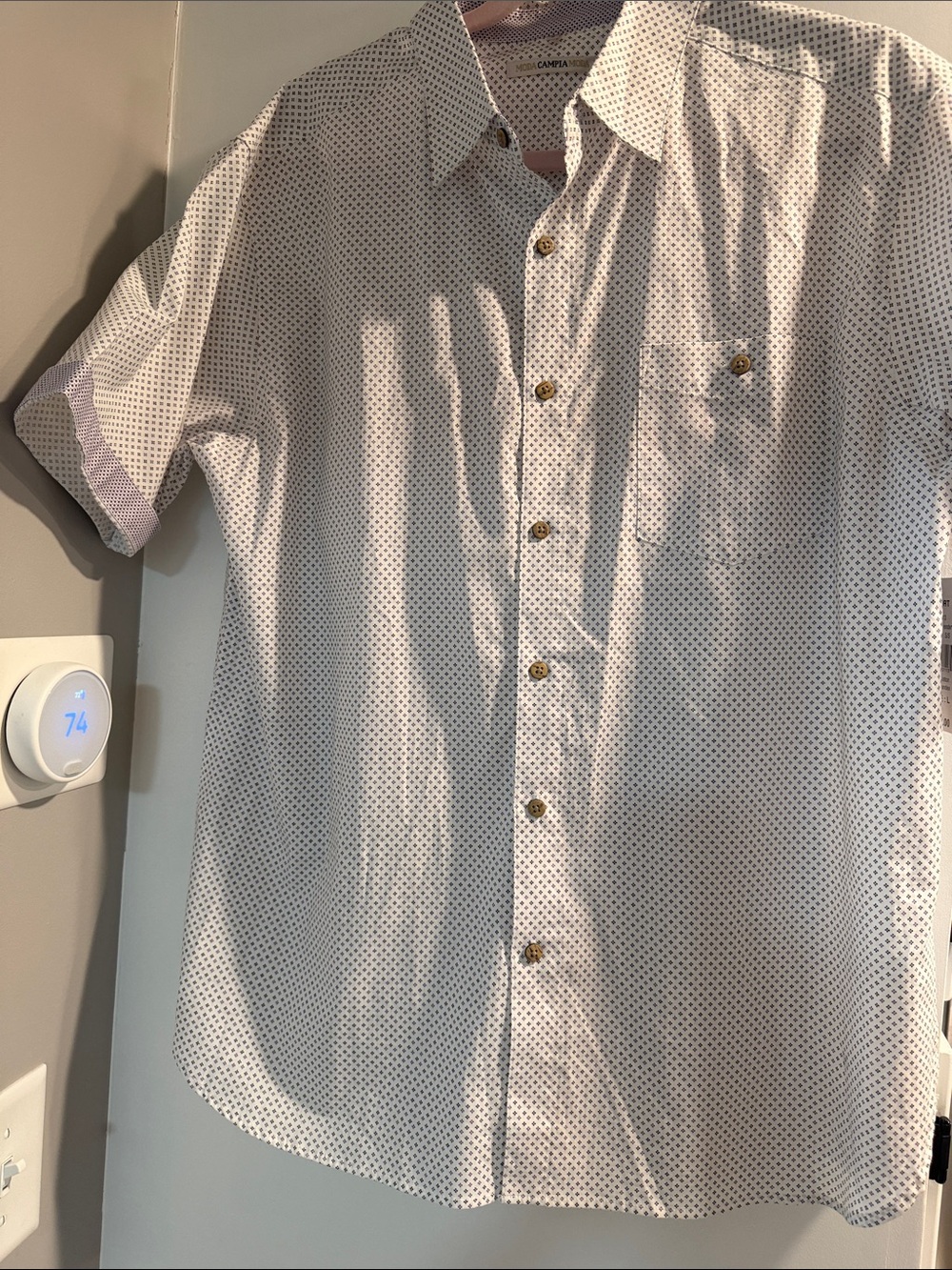 NWT Campia Moda Men's White Micro-Print Short-Sleeve Button-Down Shirt